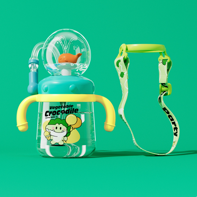 Children's Whale Cartoon Diving Fountain Water Bottle - Tritan Leakproof Sippy Cup (Various Sizes & Colors) HEARTLESS Habits