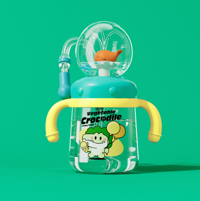 Children's Whale Cartoon Diving Fountain Water Bottle - Tritan Leakproof Sippy Cup (Various Sizes & Colors) HEARTLESS Habits