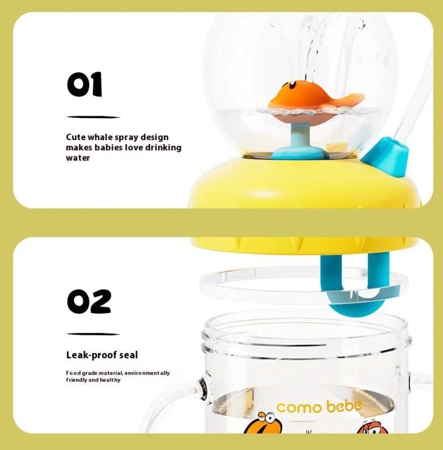 Children's Whale Cartoon Diving Fountain Water Bottle - Tritan Leakproof Sippy Cup (Various Sizes & Colors) HEARTLESS Habits