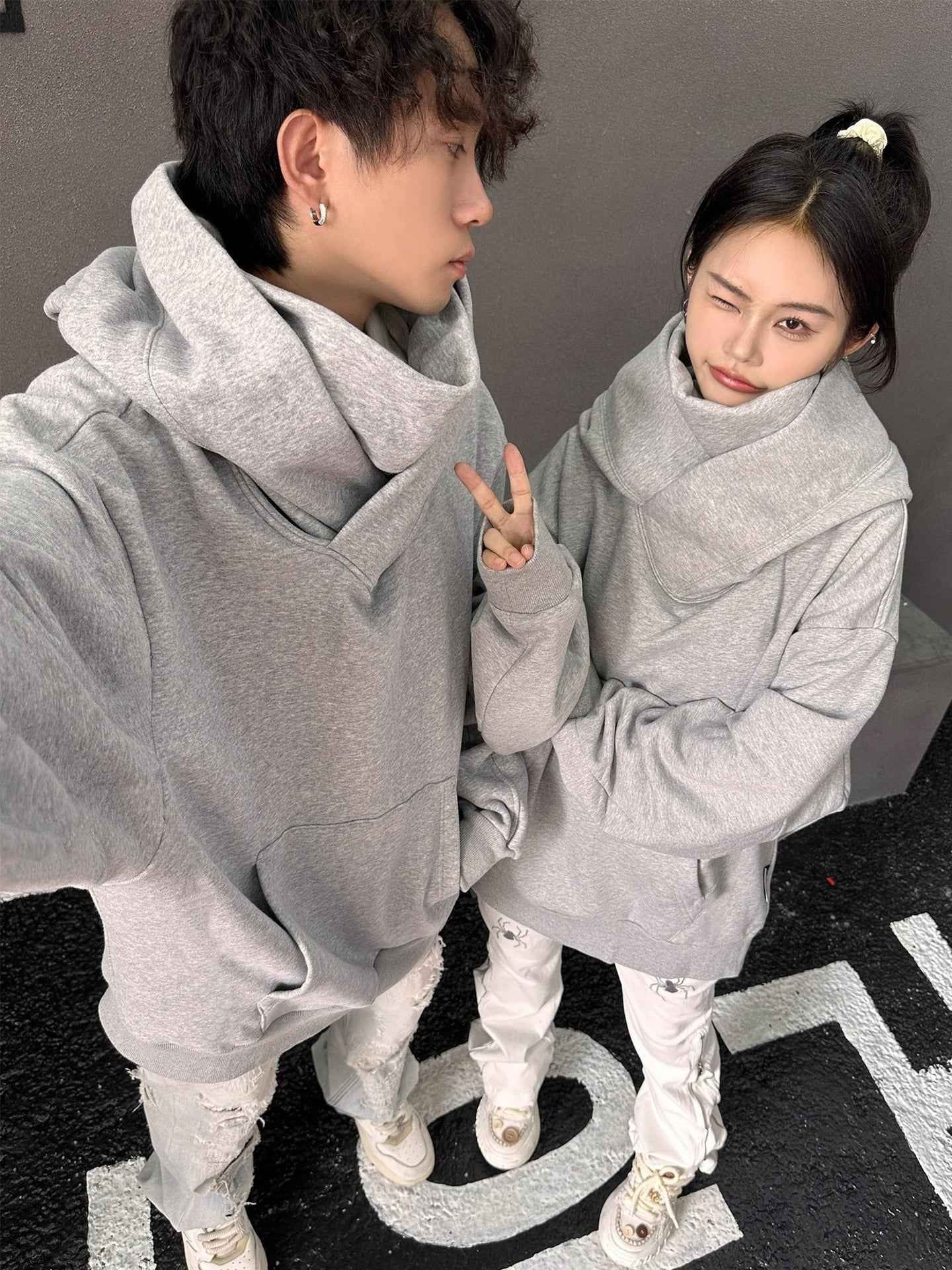 Loose High Collar Fleece Lined Hoodie - HEARTLESS Habits
