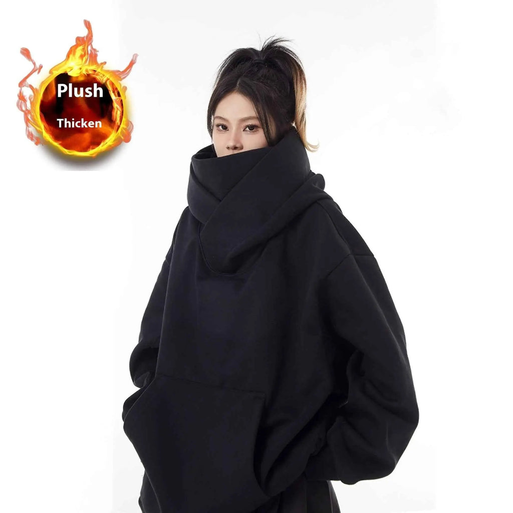Loose High Collar Fleece Lined Hoodie - HEARTLESS Habits